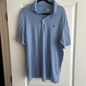 Polo Ralph Lauren Blue and White Performance Polo - Men's Size Large